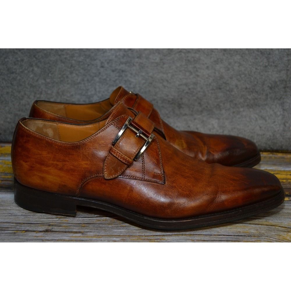 Magnanni Marco II Shoes Mens 8.5 M Brown Leather Monk Strap Square Toe Dress
